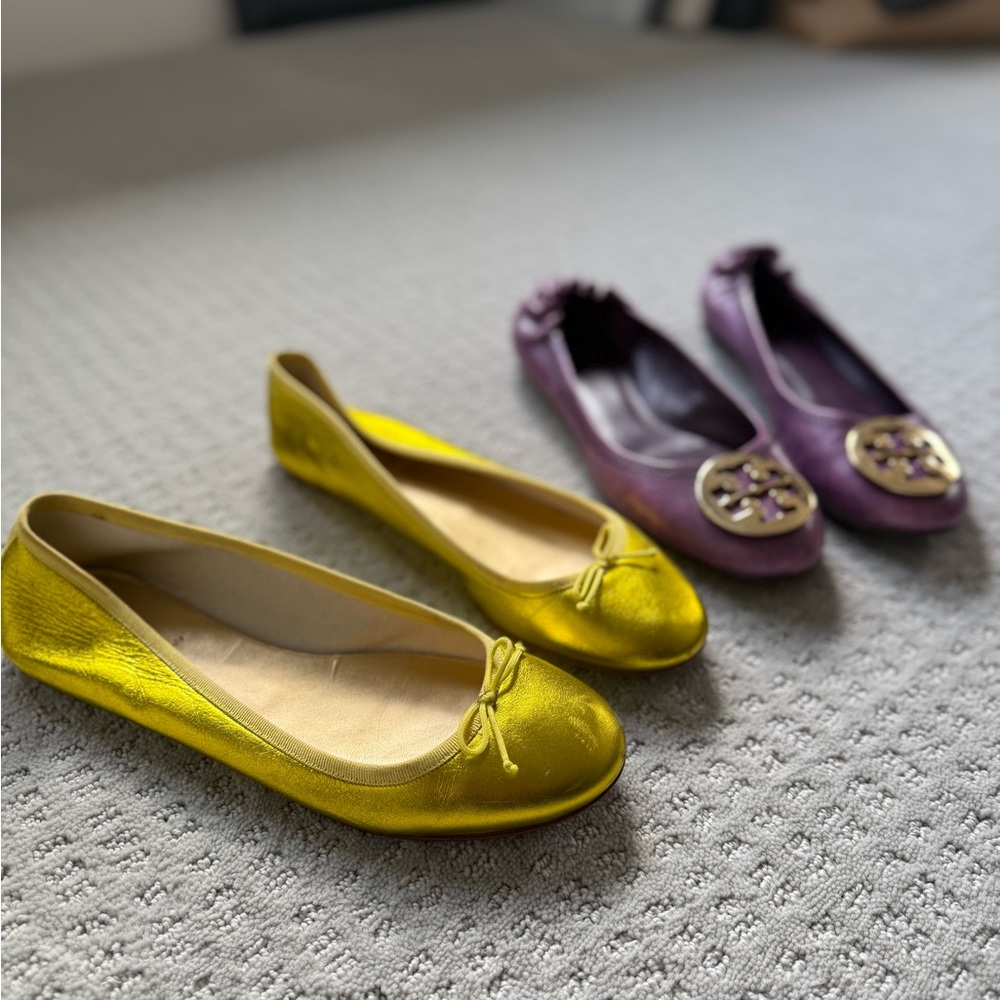Tory Burch Miller Purple Flats & JCrew vibrant yellow flats - Picture 11 of 16